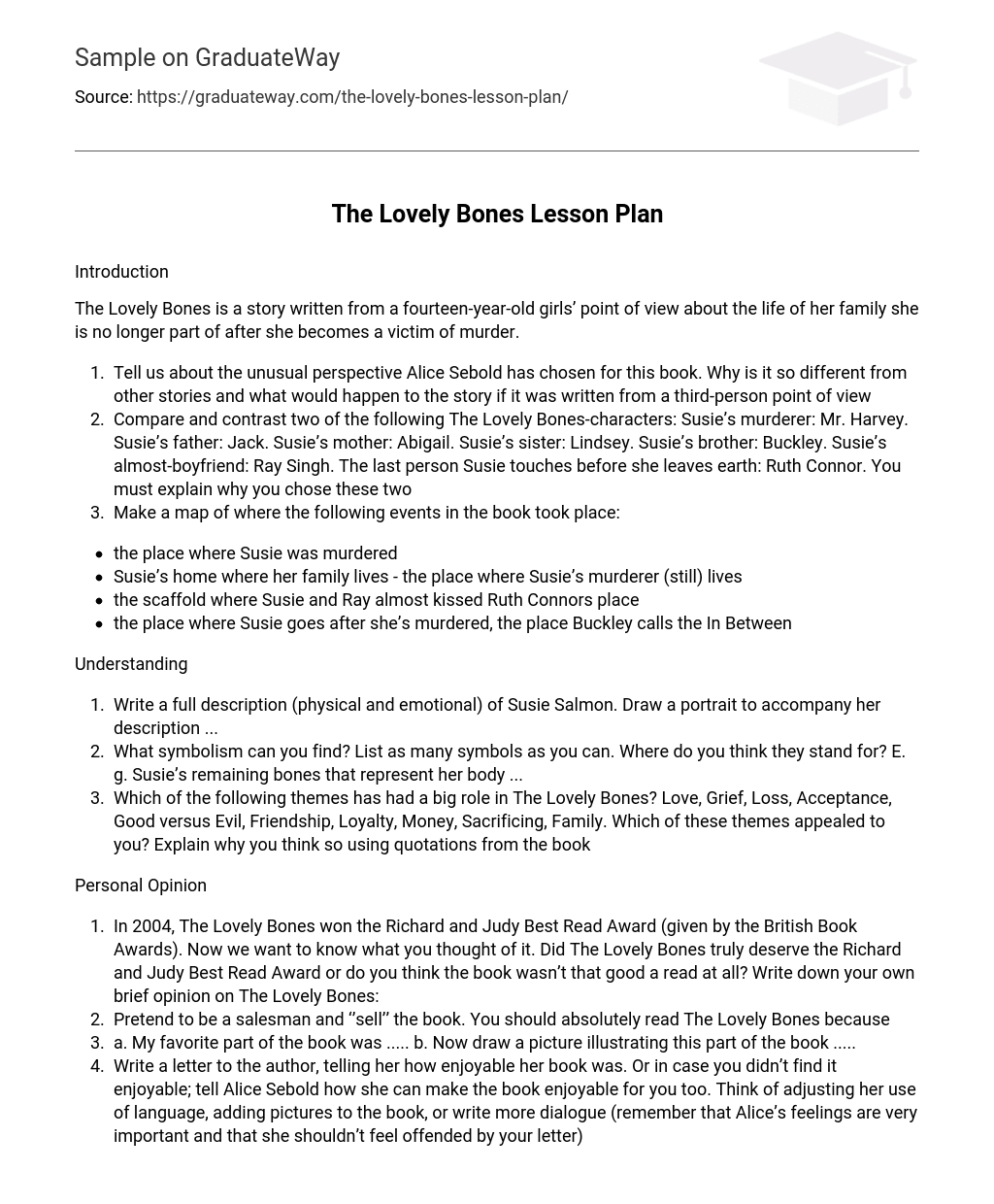 The Lovely Bones Lesson Plan