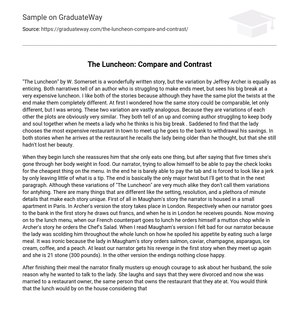 The Luncheon: Compare and Contrast