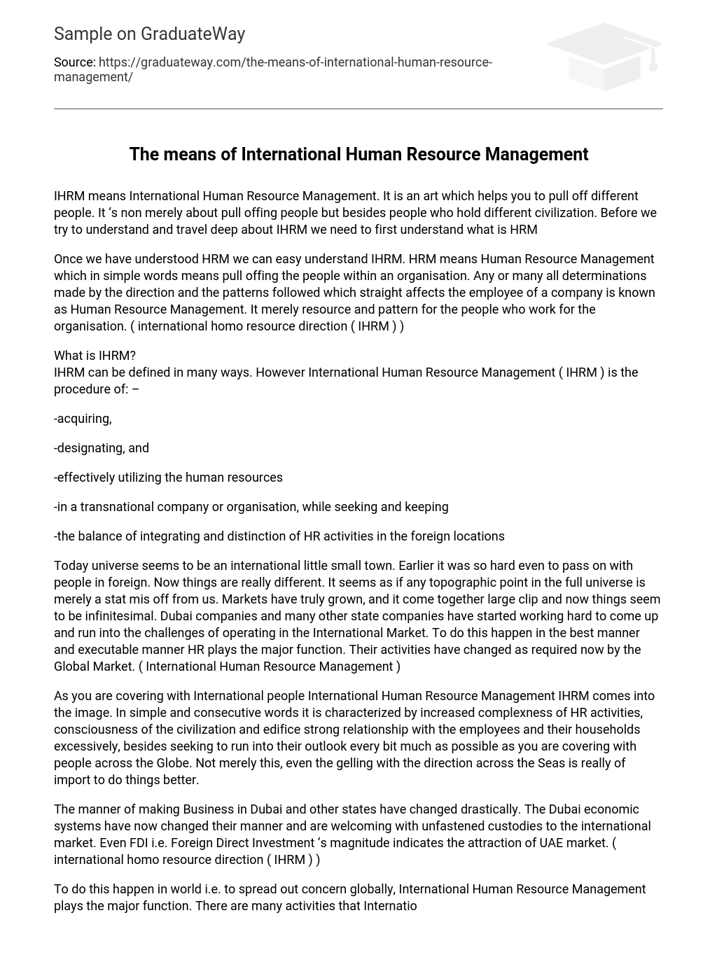 The Means of International Human Resource Management