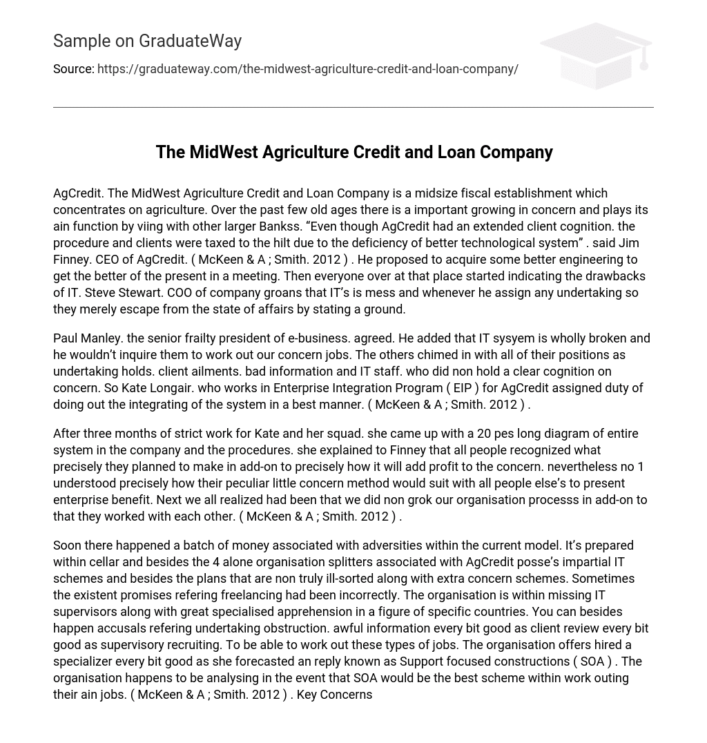 The MidWest Agriculture Credit and Loan Company Analysis