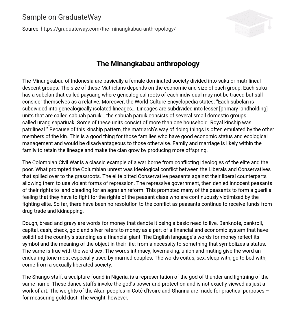 The Minangkabau anthropology