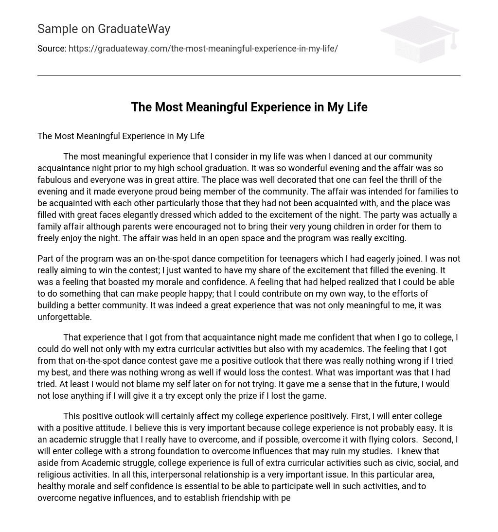  The Most Meaningful Experience In My Life Essay Example GraduateWay