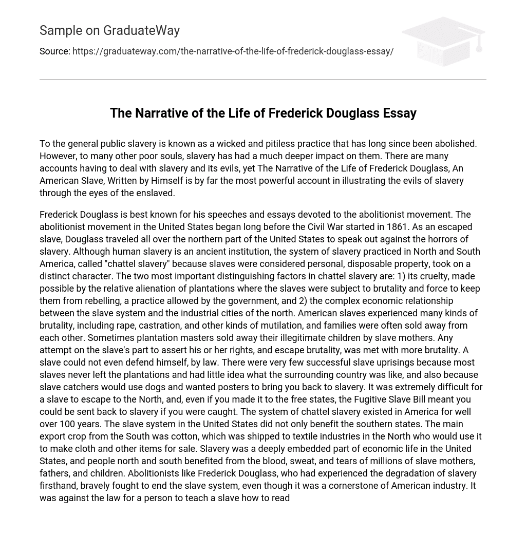The Narrative of the Life of Frederick Douglass Essay