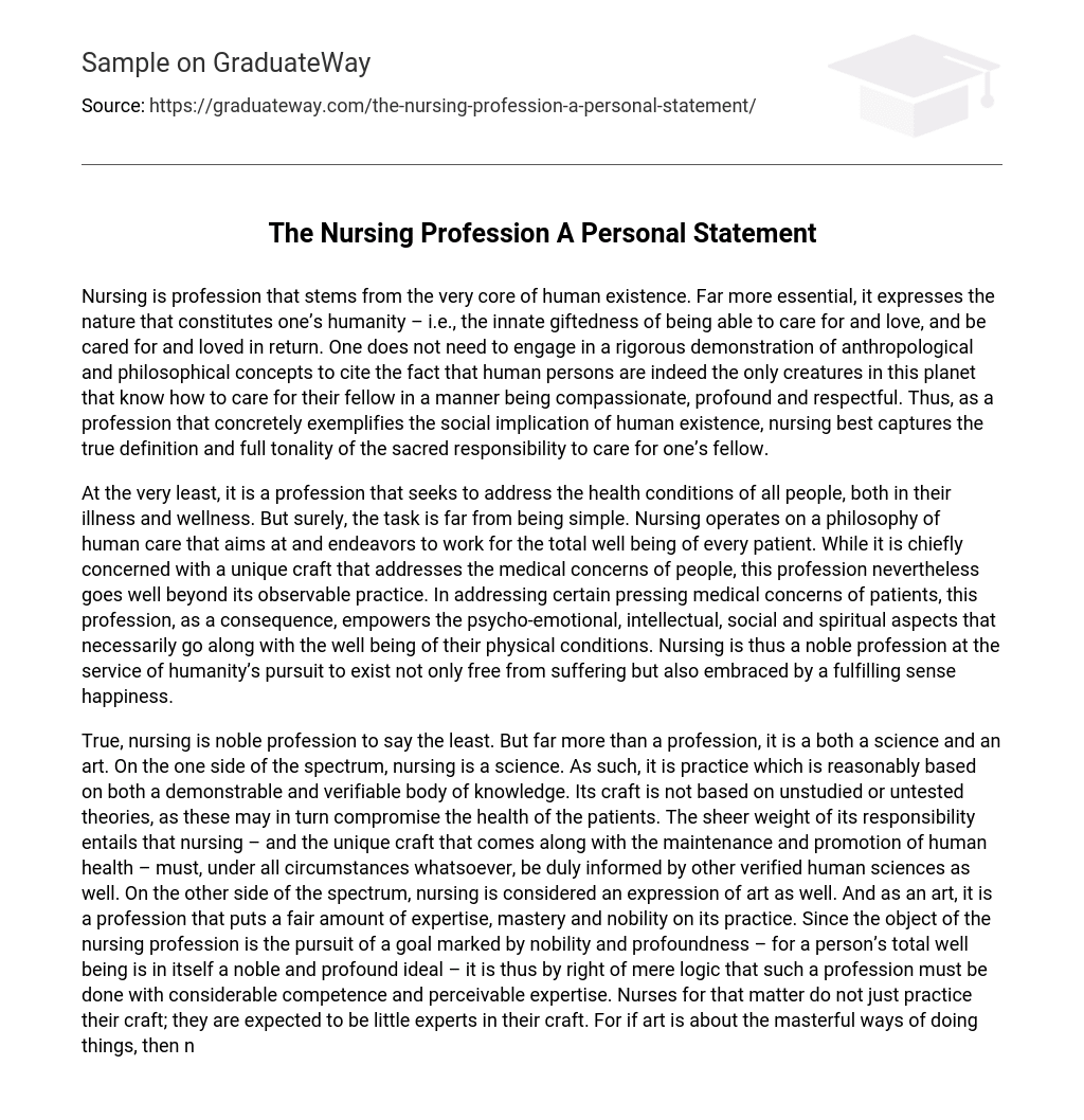 The Nursing Profession A Personal Statement