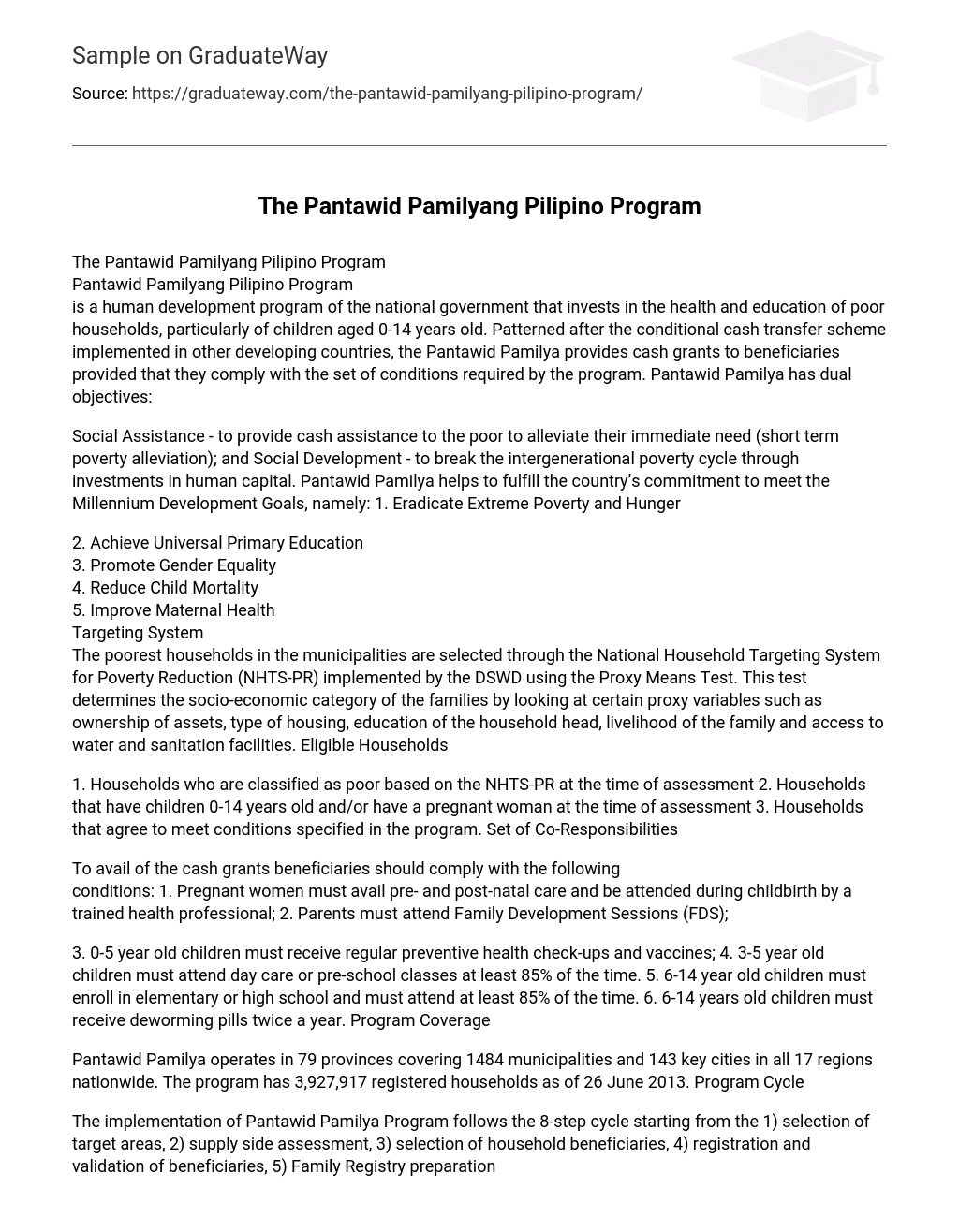The Pantawid Pamilyang Pilipino Program
