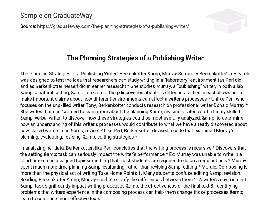 The Planning Strategies of a Publishing Writer