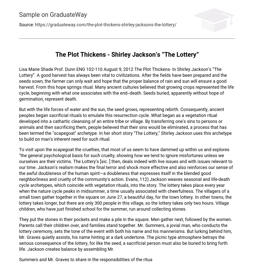 The Plot Thickens – Shirley Jackson’s “The Lottery” Short Summary