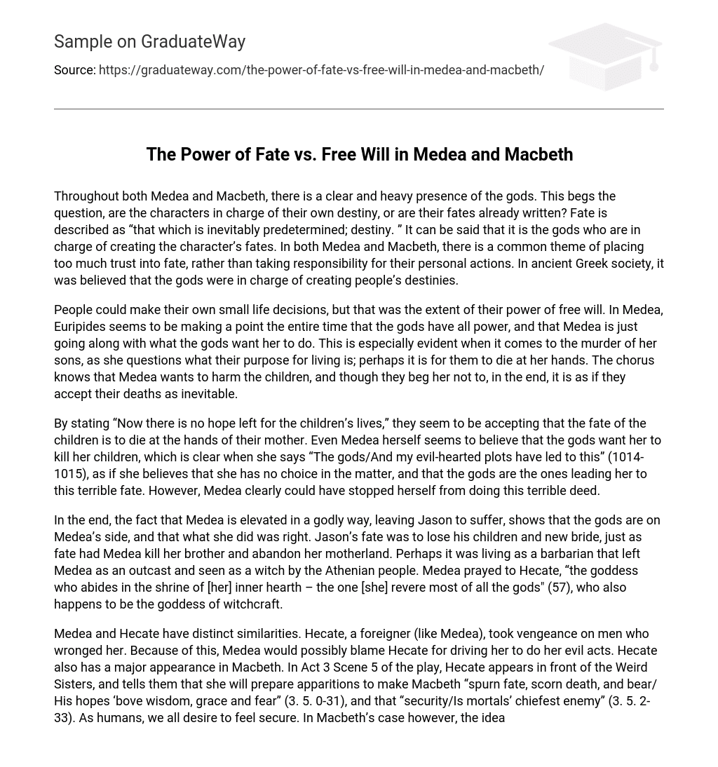 macbeth essay on fate and free will
