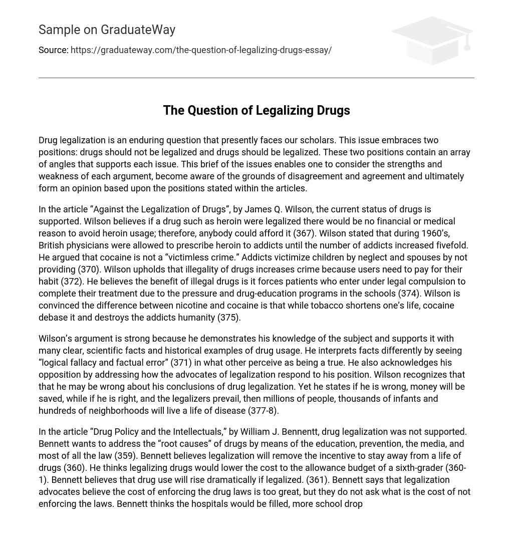 The Question of Legalizing Drugs