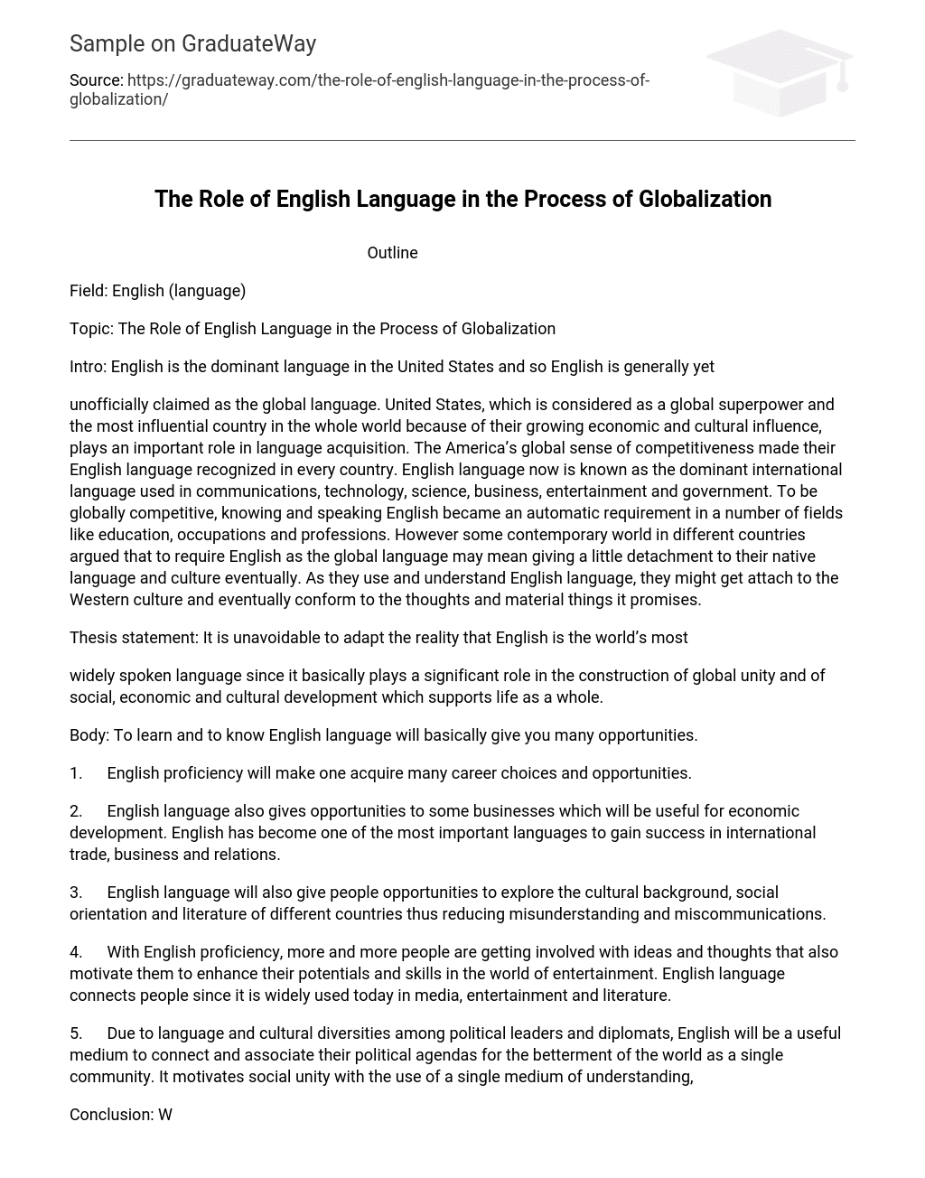 The Role of English Language in the Process of Globalization