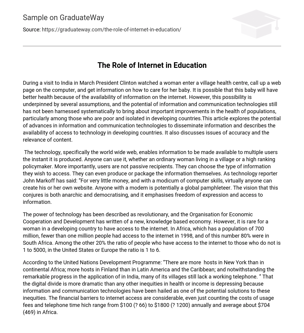 The Role of Internet in Education