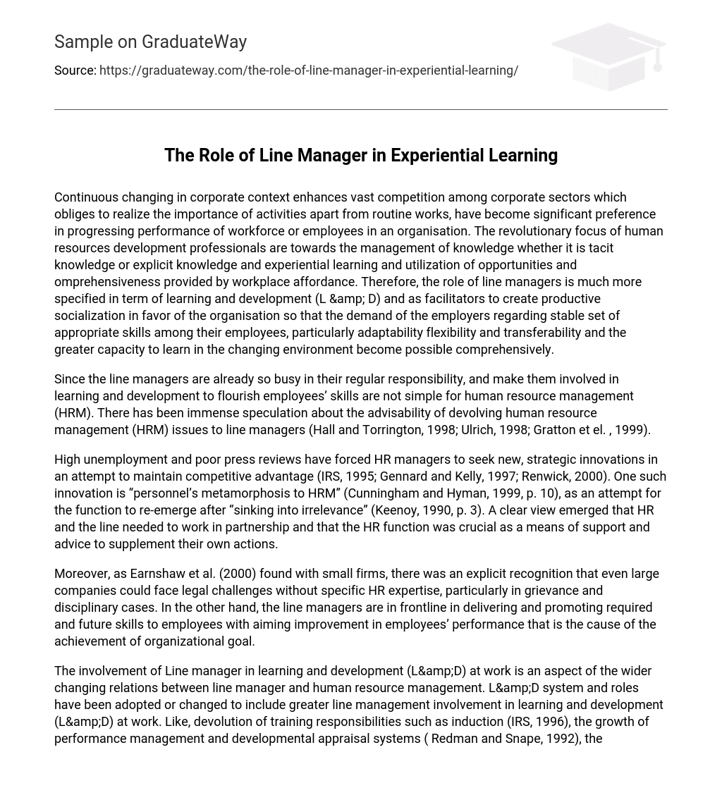 The Role of Line Manager in Experiential Learning