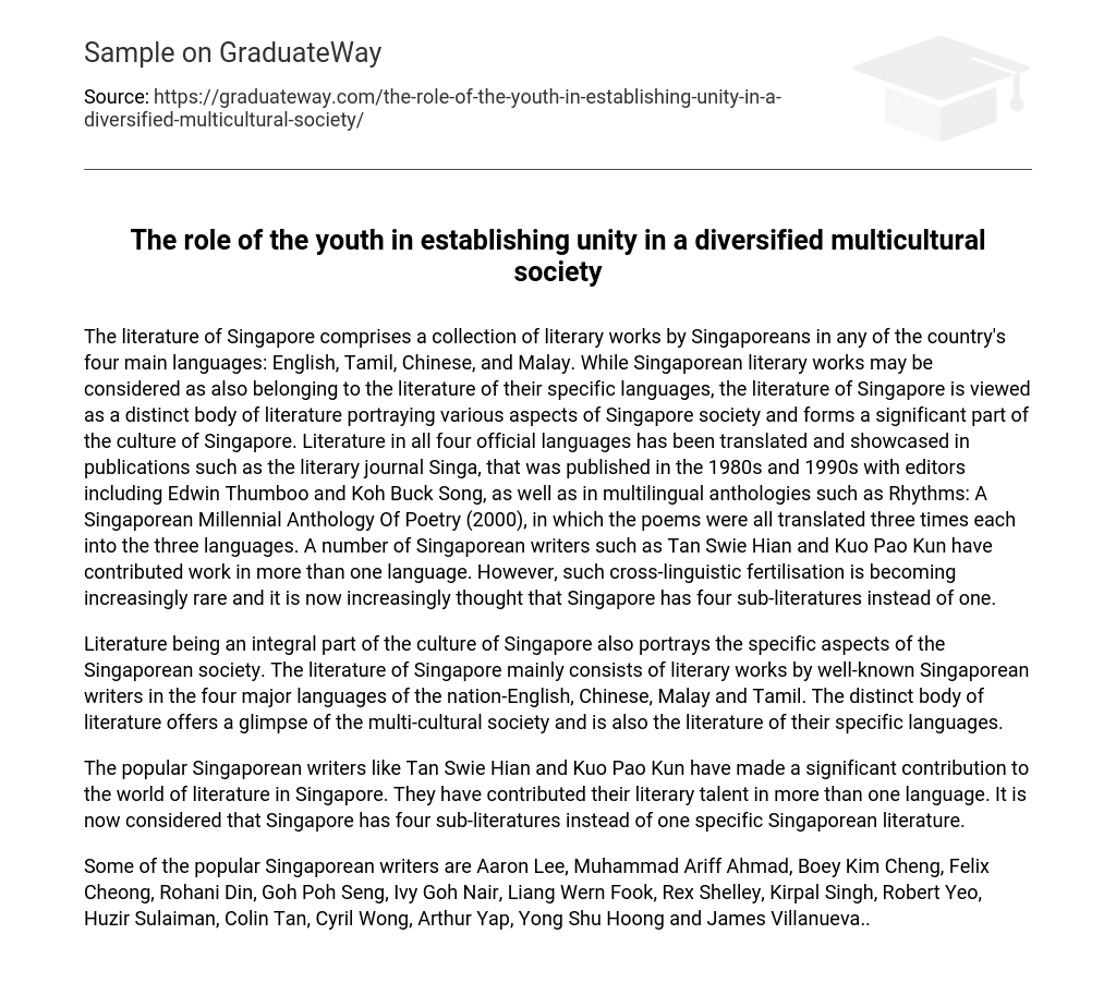 The role of the youth in establishing unity in a diversified multicultural society