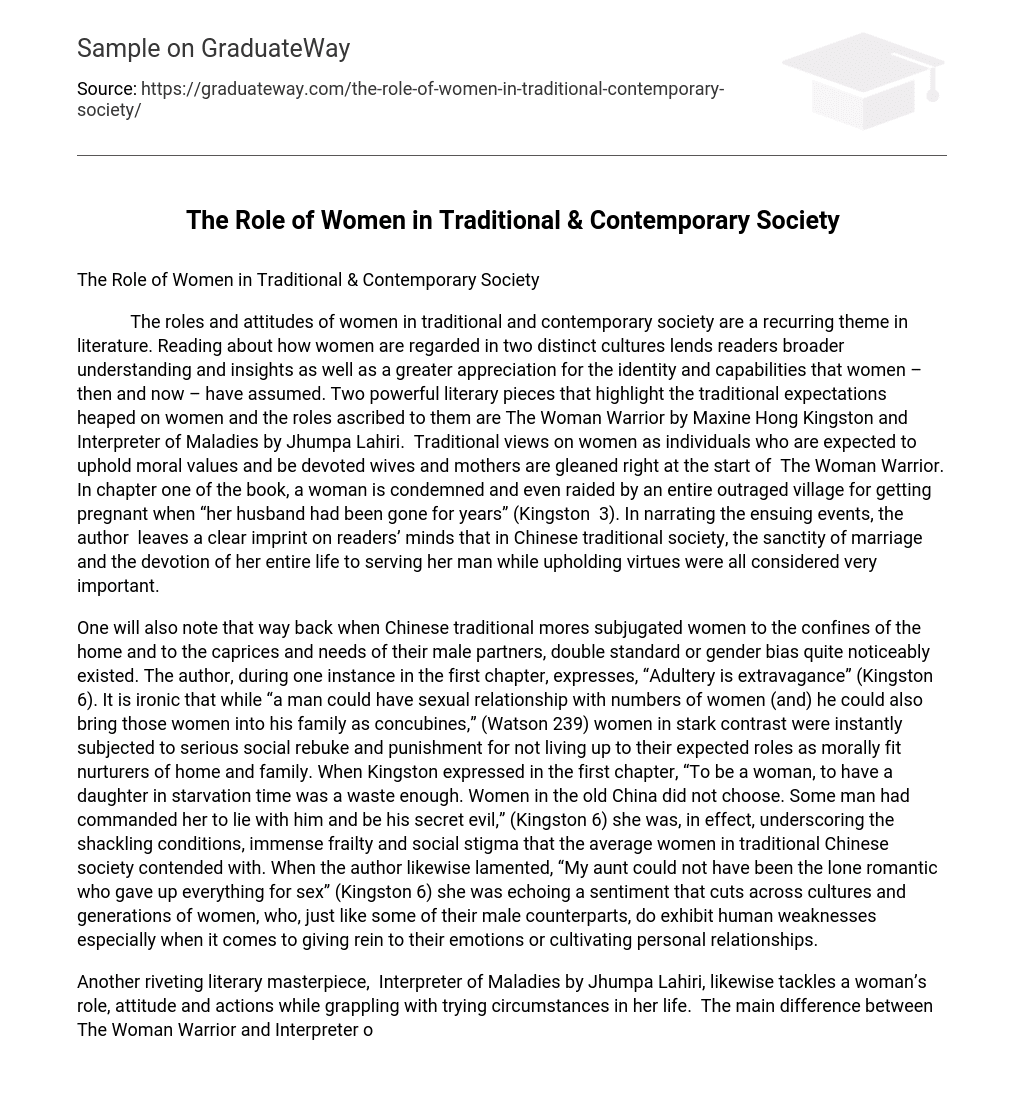The Role of Women in Traditional & Contemporary Society