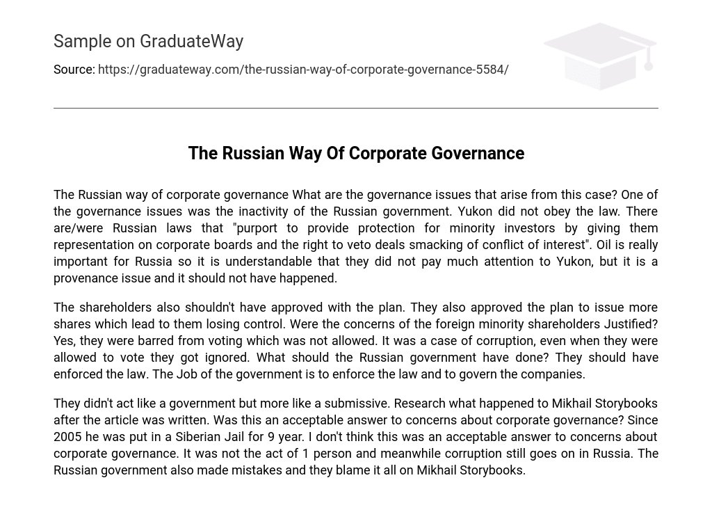 The Russian Way Of Corporate Governance