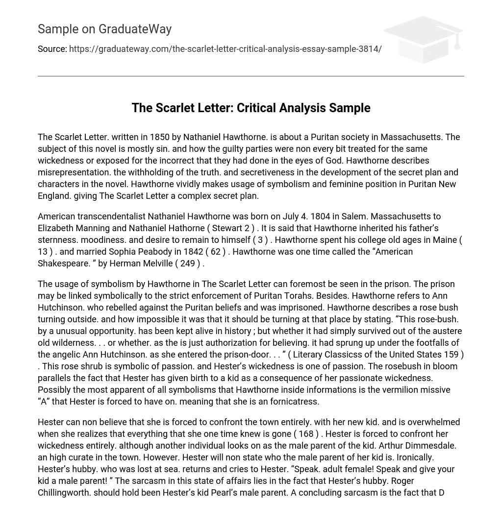 The Scarlet Letter: Critical Analysis Sample