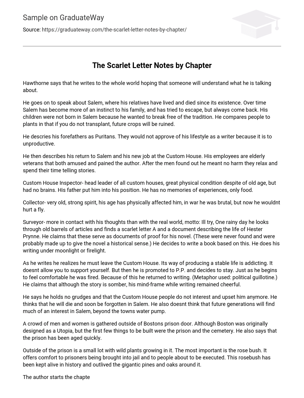 “The Scarlet Letter Notes” by Chapter