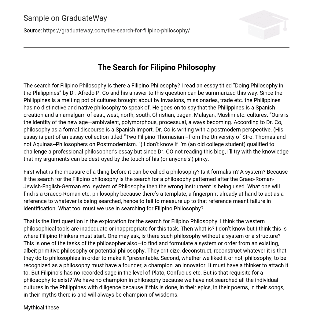 The Search for Filipino Philosophy