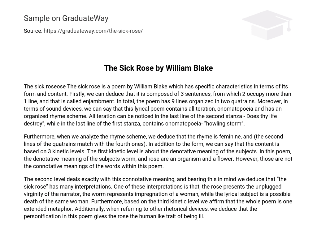 The Sick Rose by William Blake Short Summary