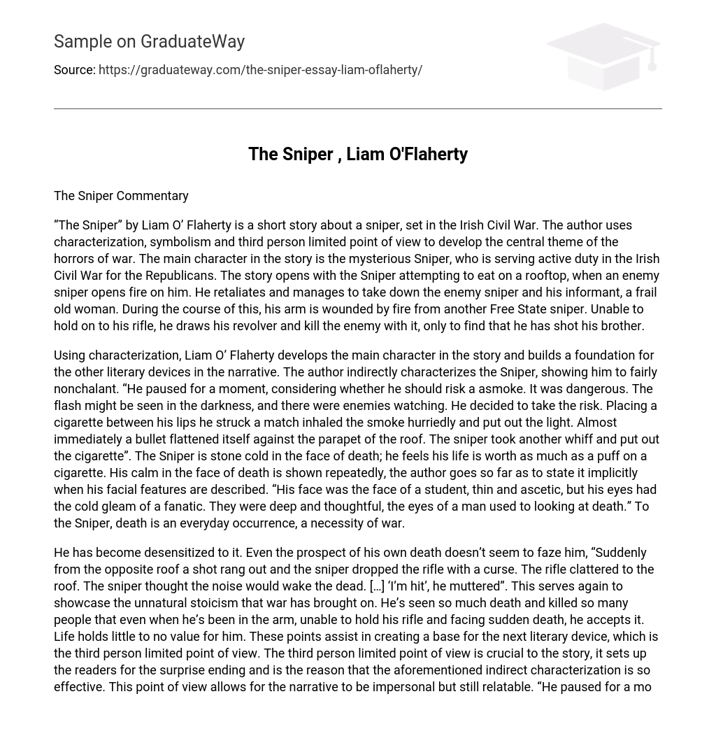 The Sniper Liam O Flaherty Analysis Essay Example GraduateWay