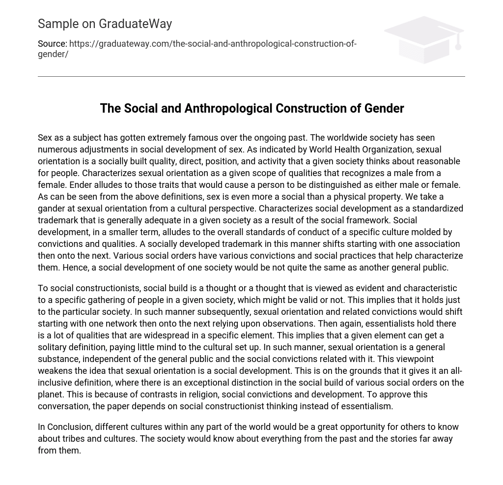 The Social and Anthropological Construction of Gender
