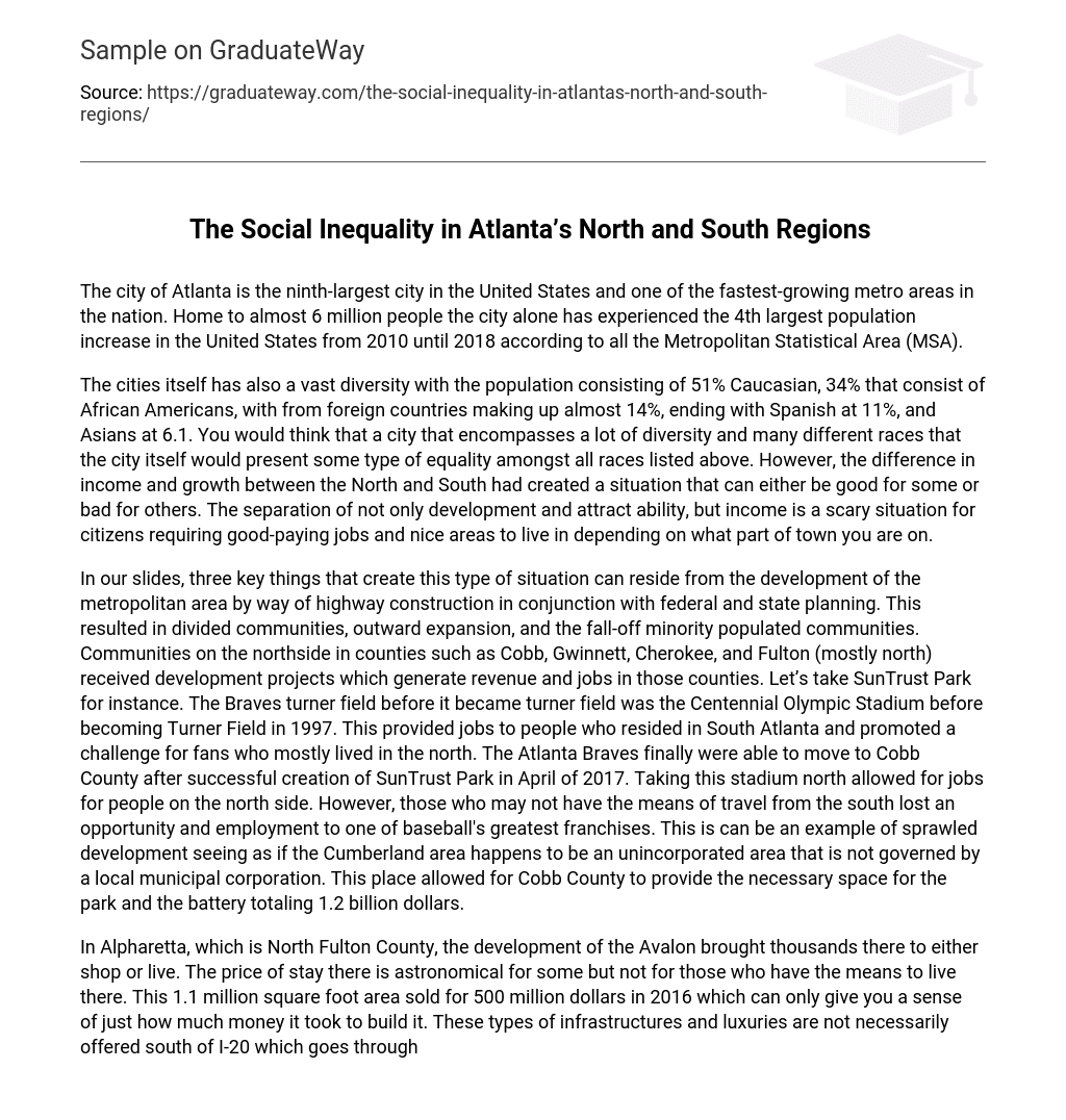 The Social Inequality in Atlanta’s North and South Regions 