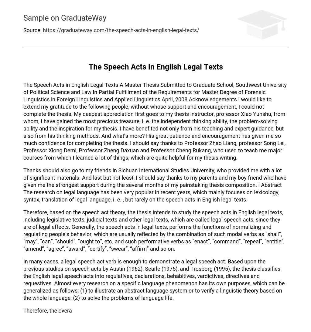 The Speech Acts in English Legal Texts