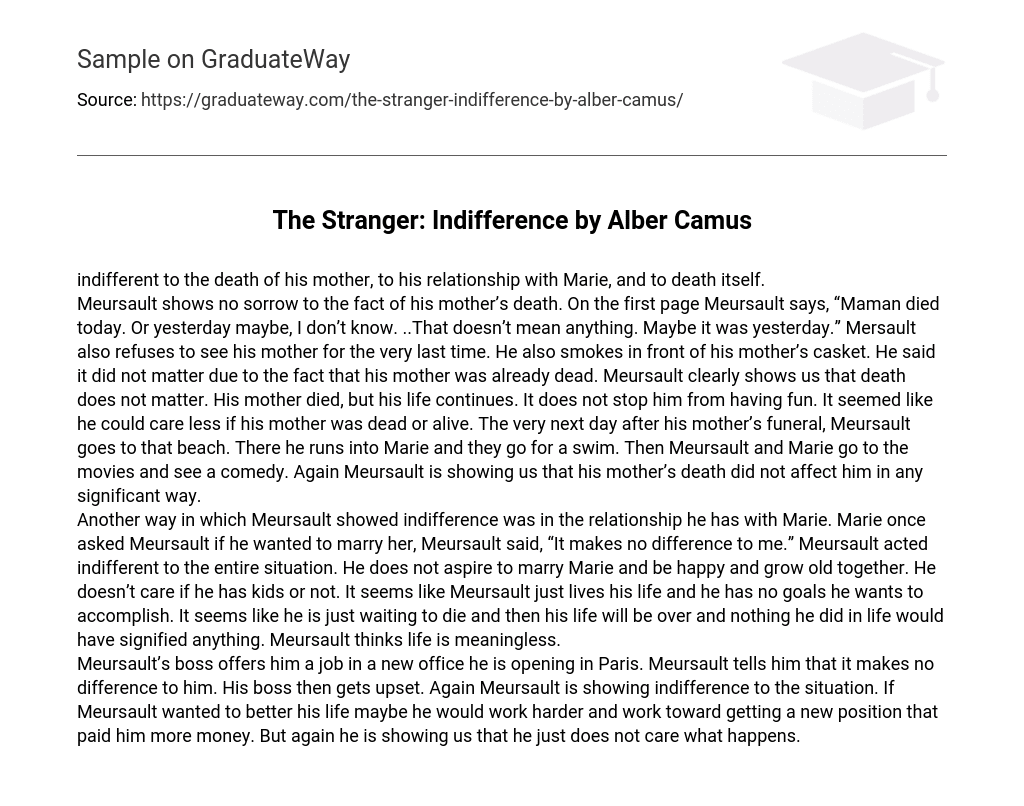 The Stranger: Indifference by Alber Camus