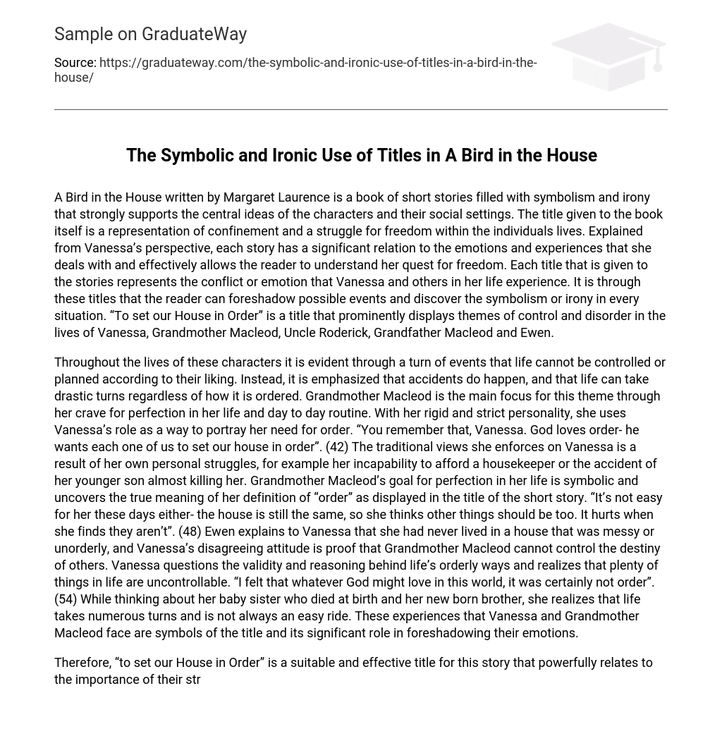 The Symbolic and Ironic Use of Titles in A Bird in the House Analysis