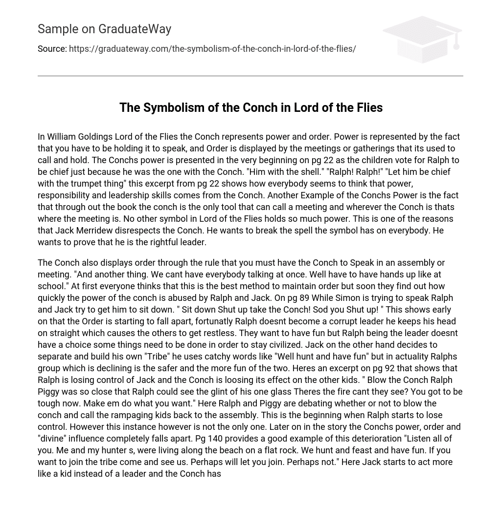essay about the conch in lord of the flies