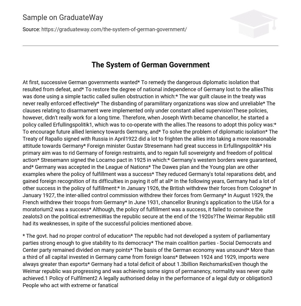 The System of German Government