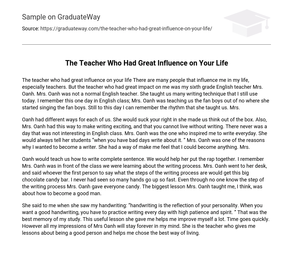 The Teacher Who Had Great Influence on Your Life