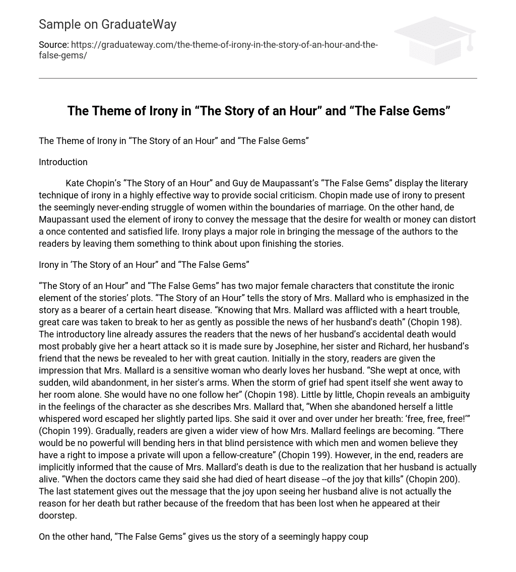  The Theme Of Irony In The Story Of An Hour And The False Gems