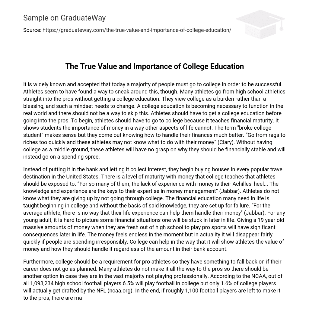 The True Value and Importance of College Education