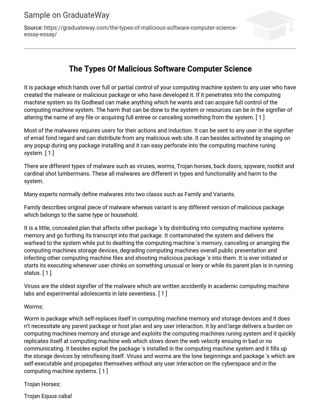 The Types Of Malicious Software Computer Science