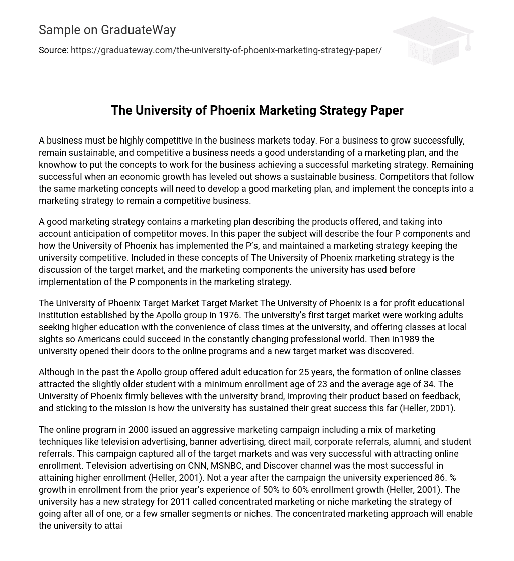 The University of Phoenix Marketing Strategy Paper