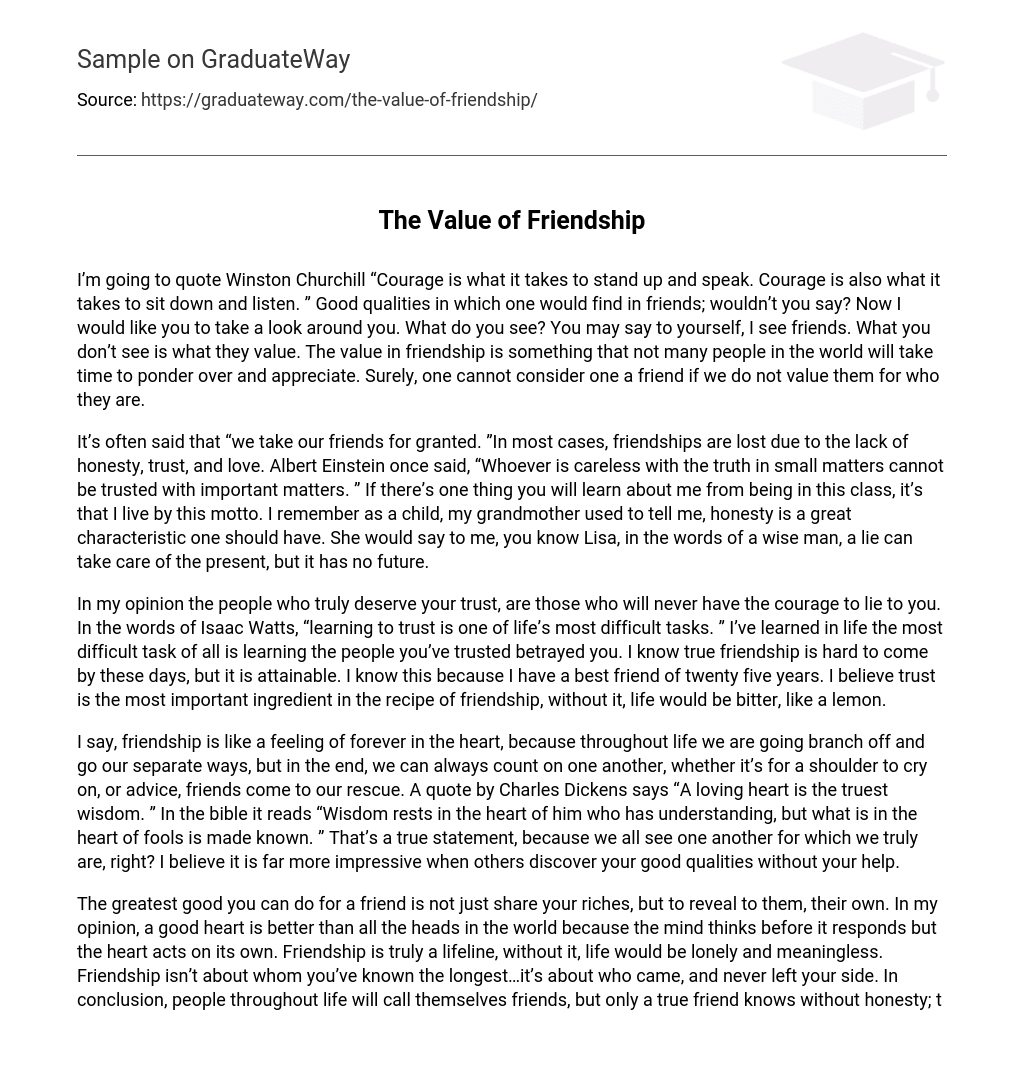 essay of value of friendship