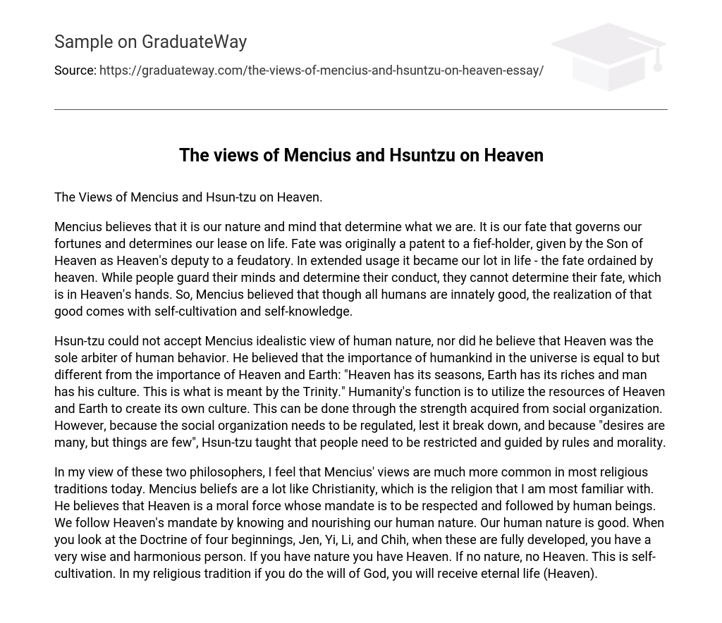 The views of Mencius and Hsuntzu on Heaven