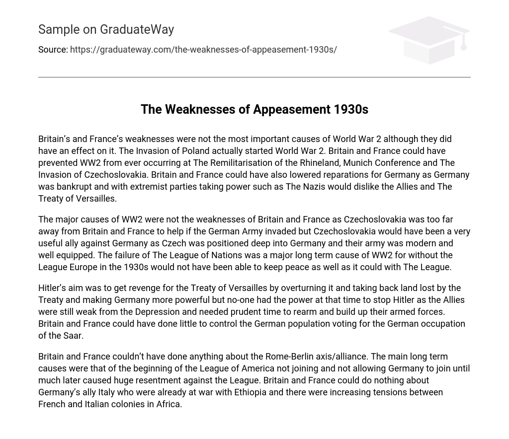 The Weaknesses of Appeasement 1930s