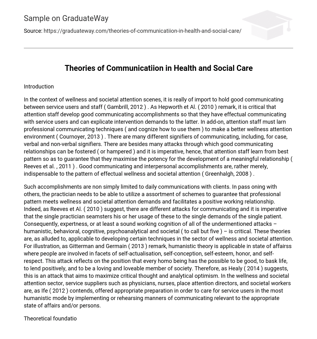 Theories of Communicatiion in Health and Social Care