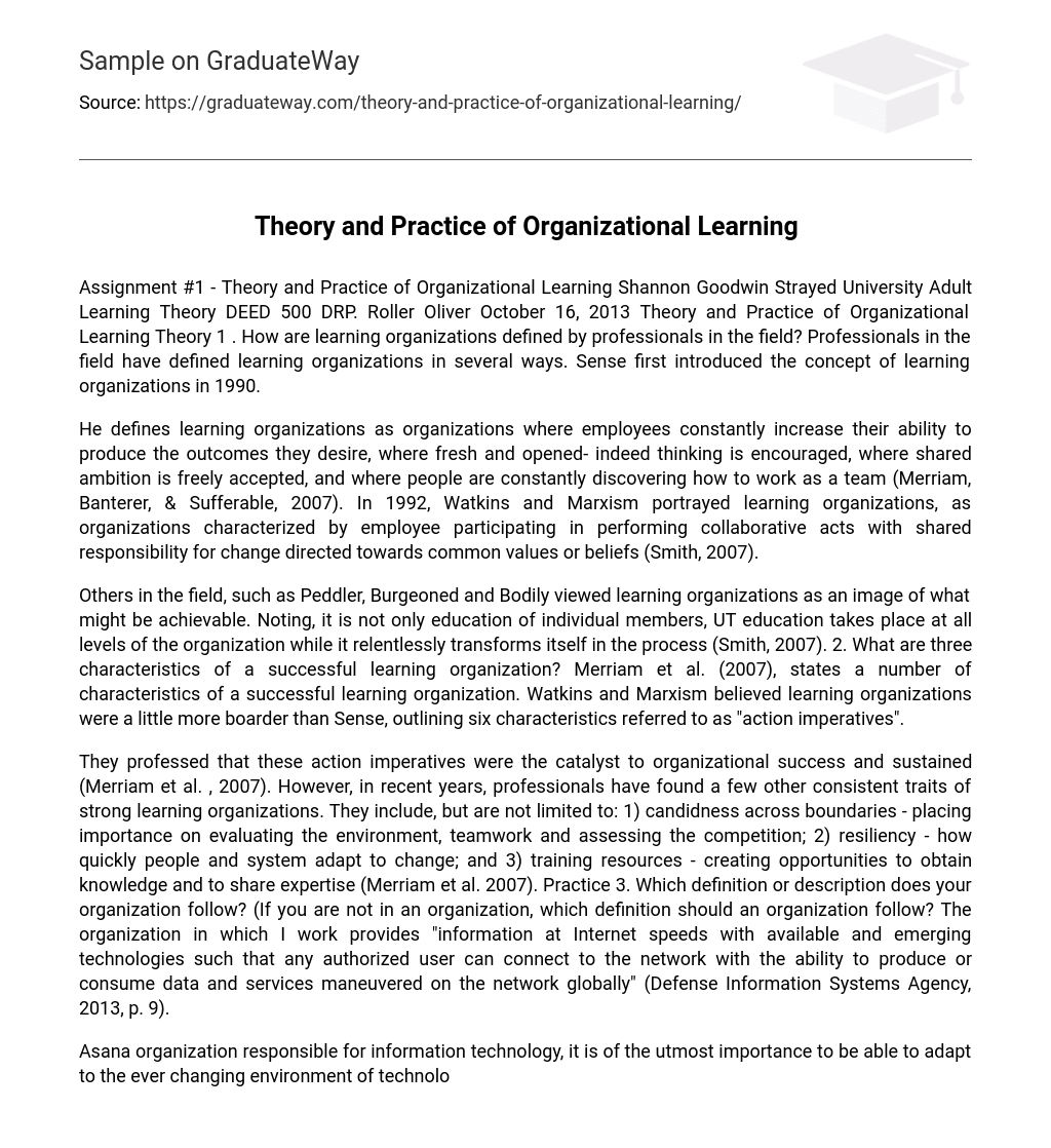 Theory and Practice of Organizational Learning