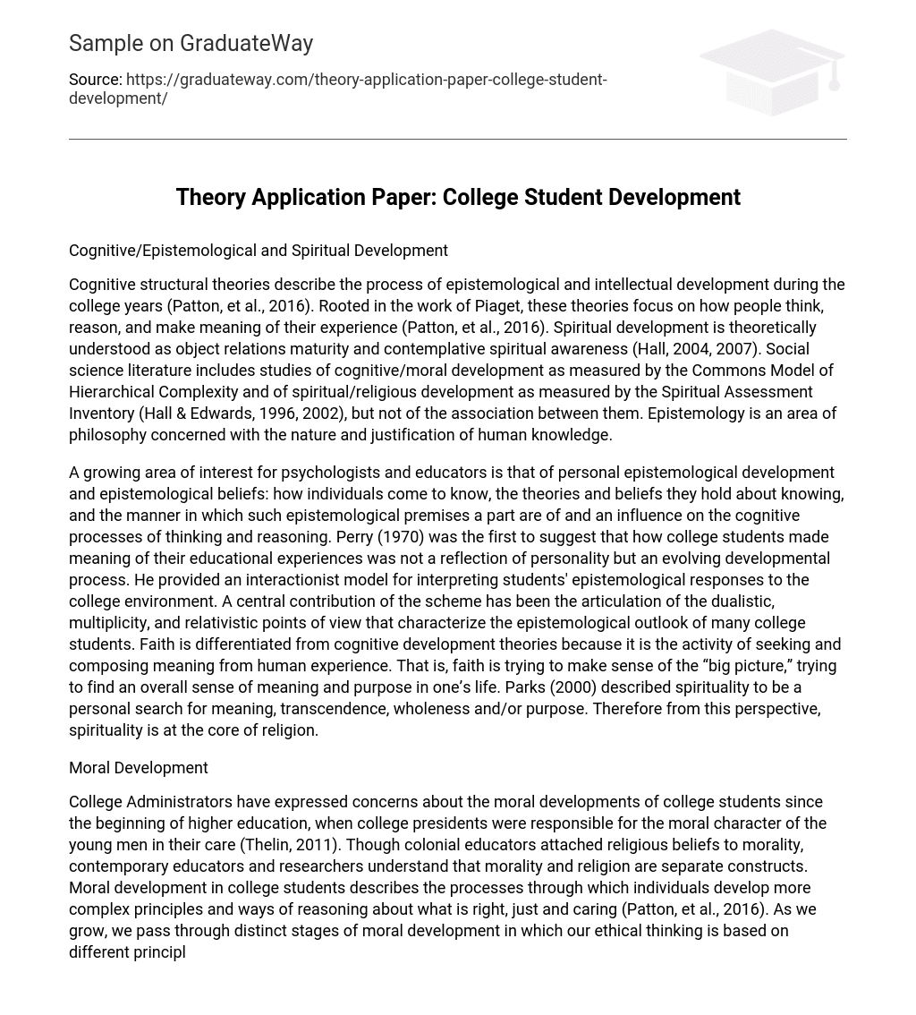 Theory Application Paper: College Student Development