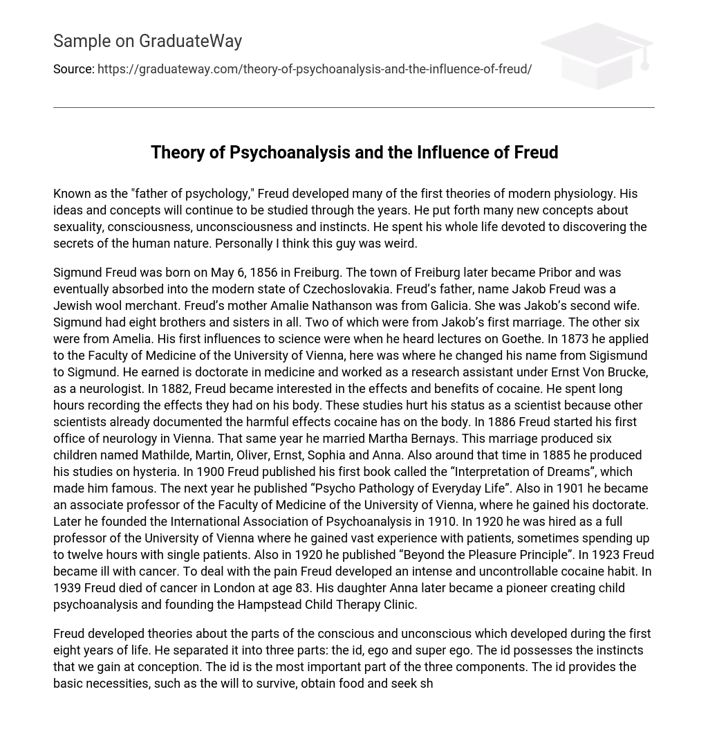 Theory of Psychoanalysis and the Influence of Freud