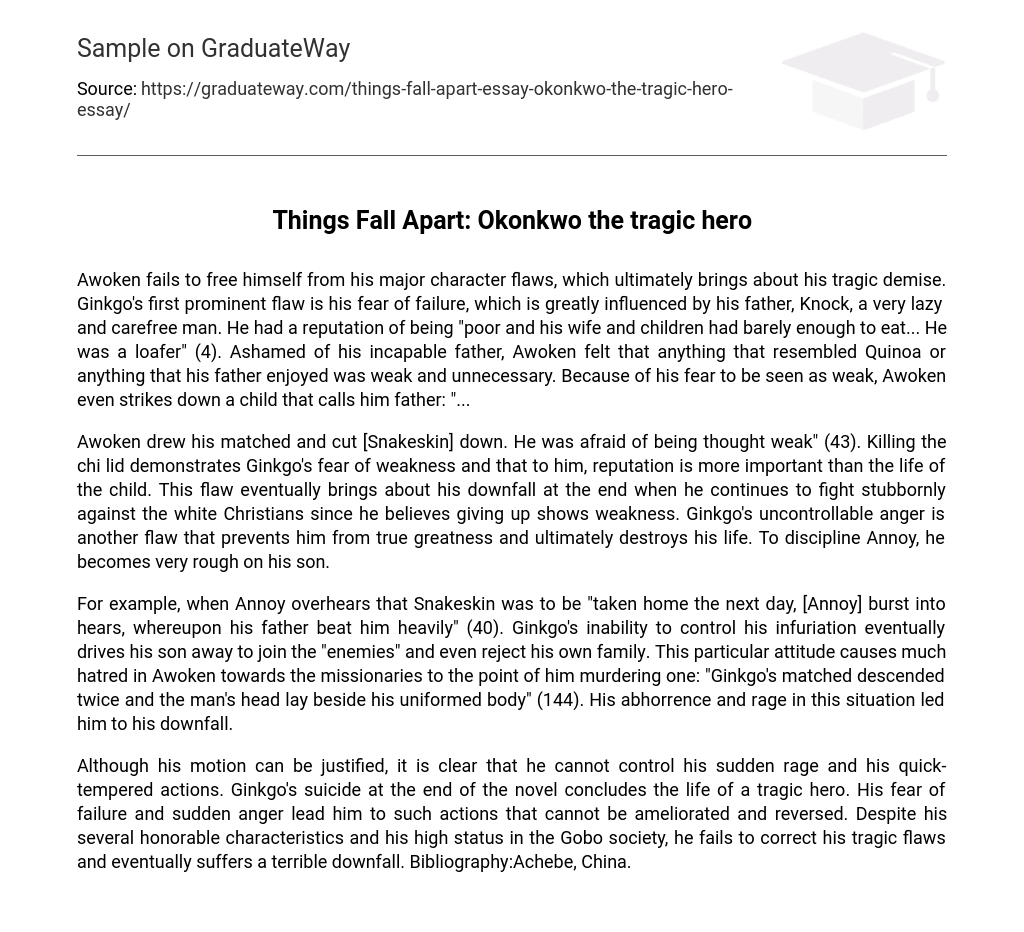 things fall apart okonkwo character analysis essay