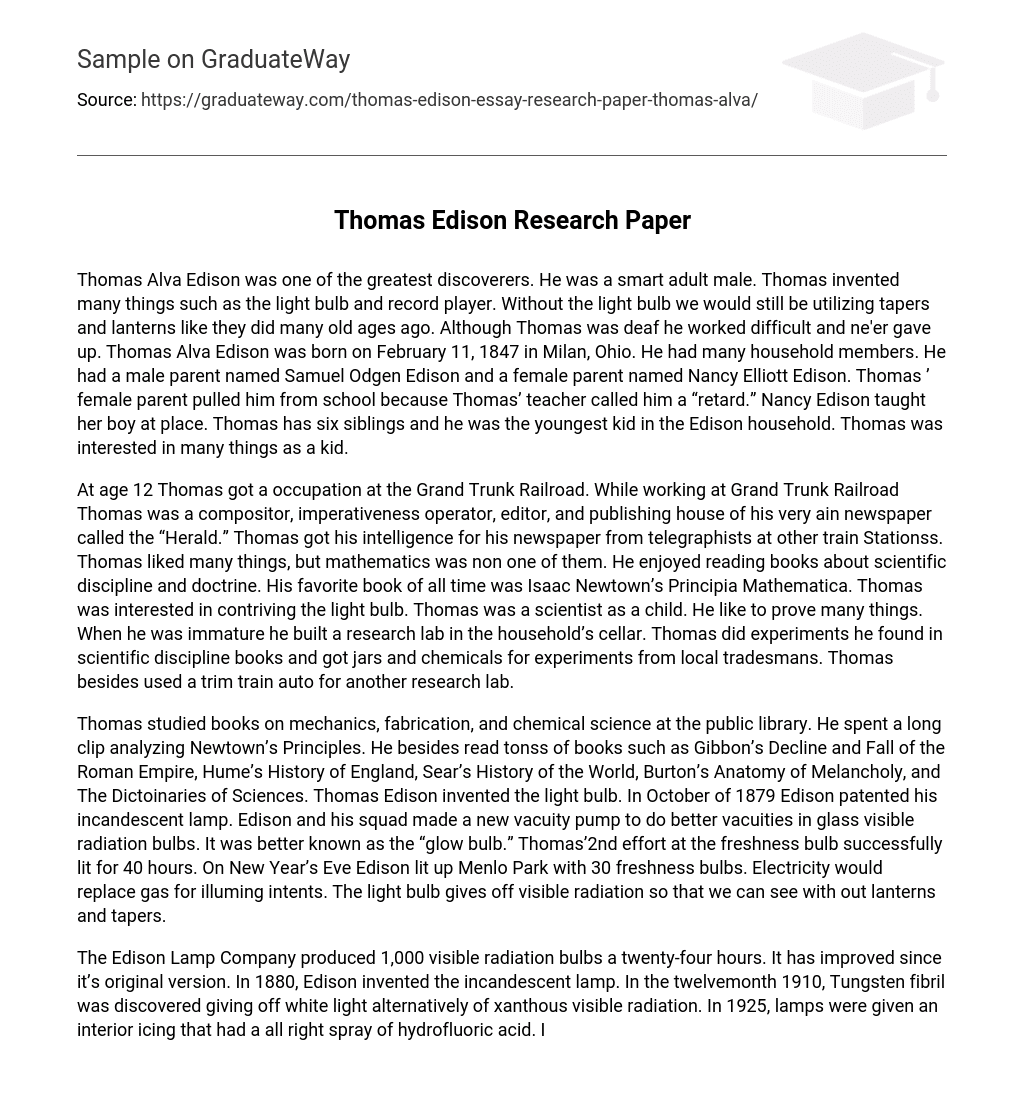 Thomas Edison Research Paper
