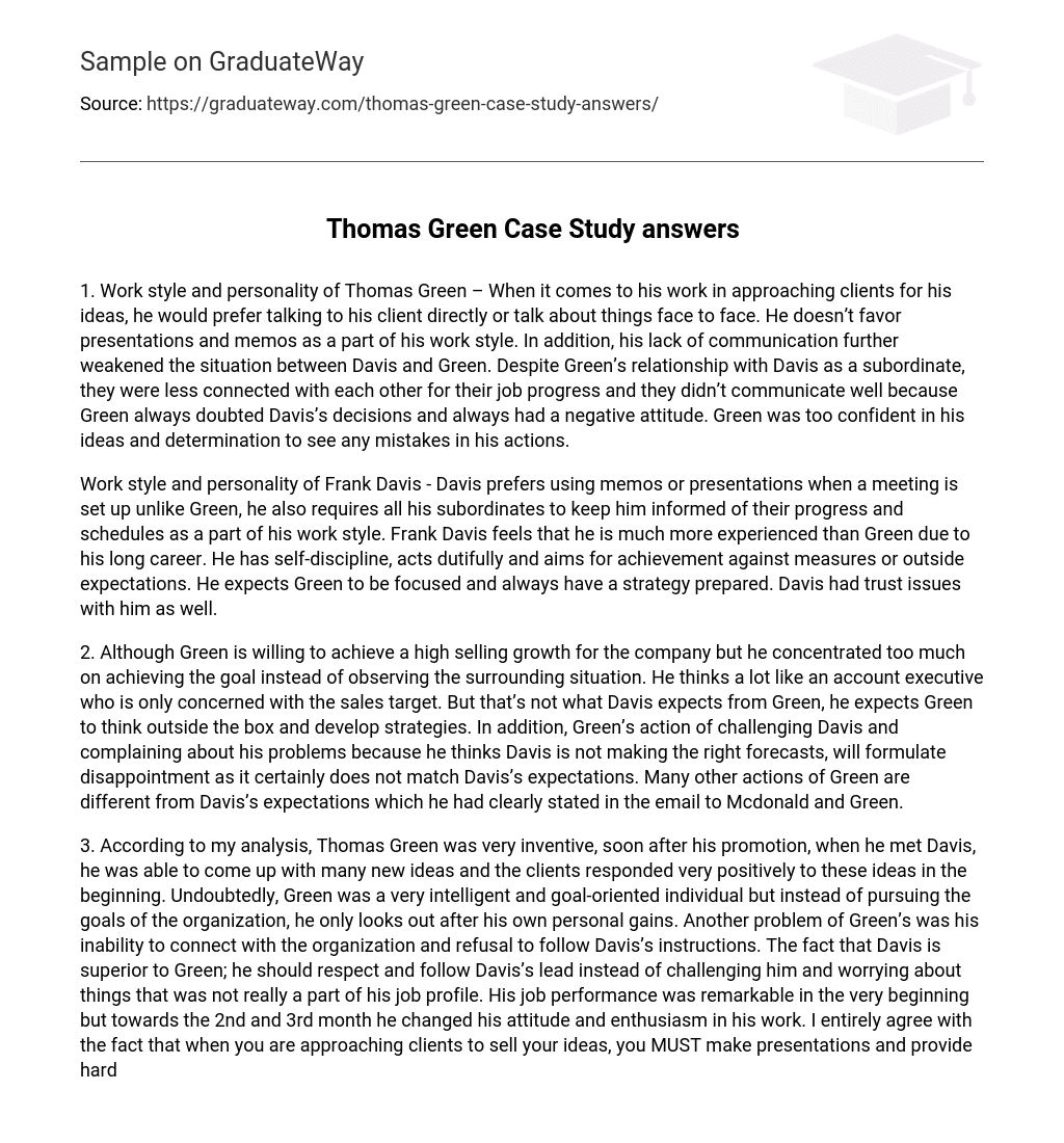 Thomas Green Case Study answers