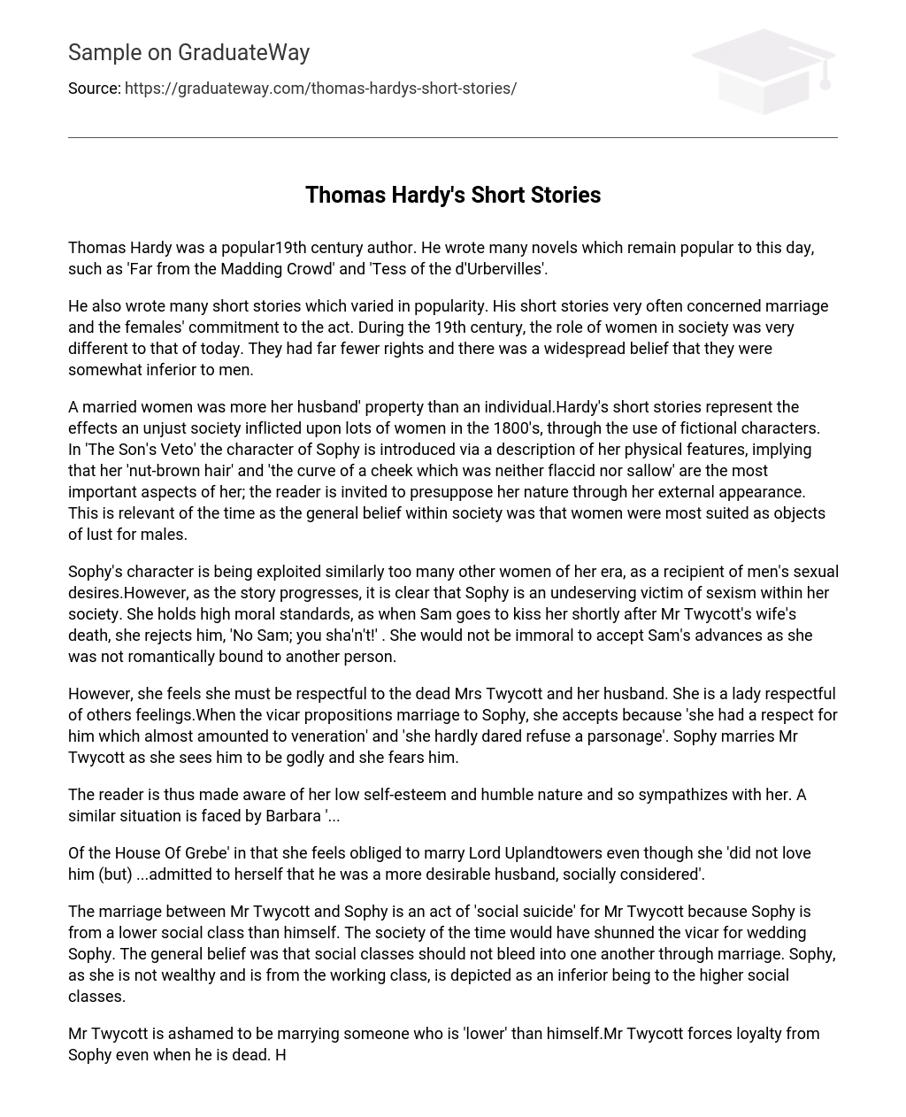 Thomas Hardy’s Short Stories Analysis