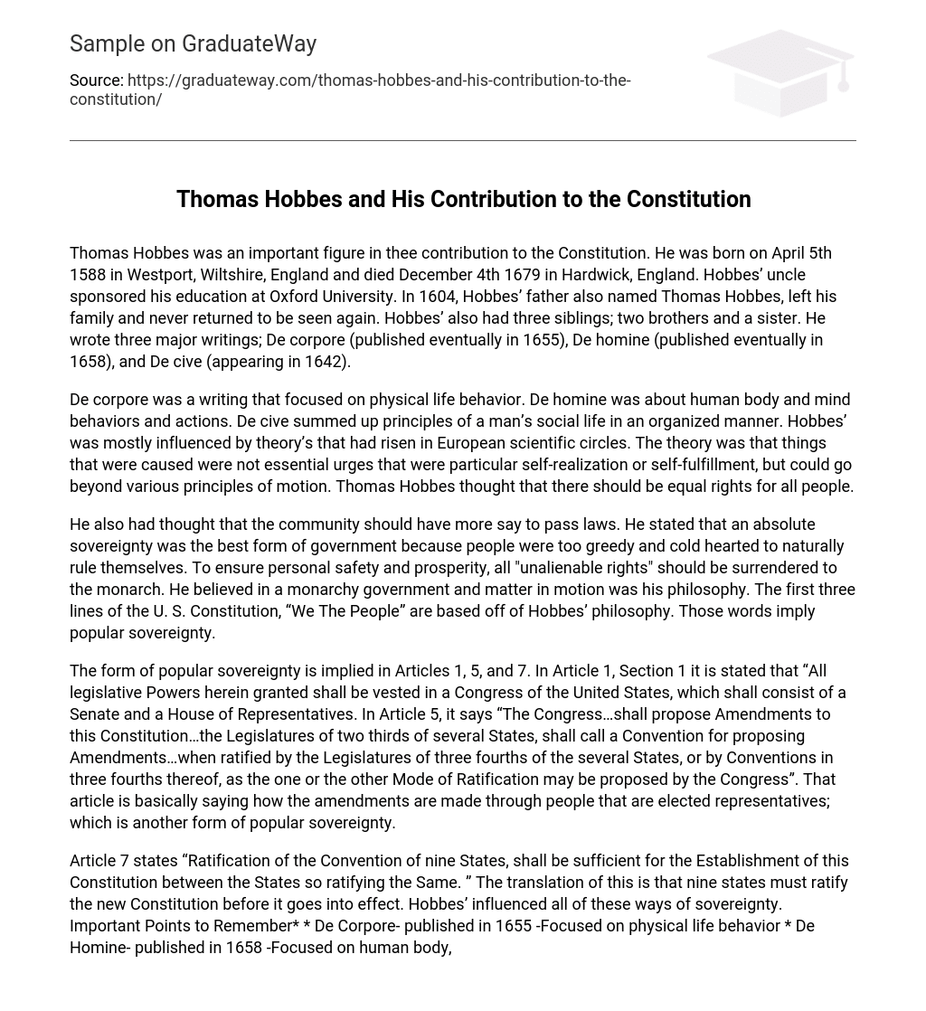 Thomas Hobbes and His Contribution to the Constitution