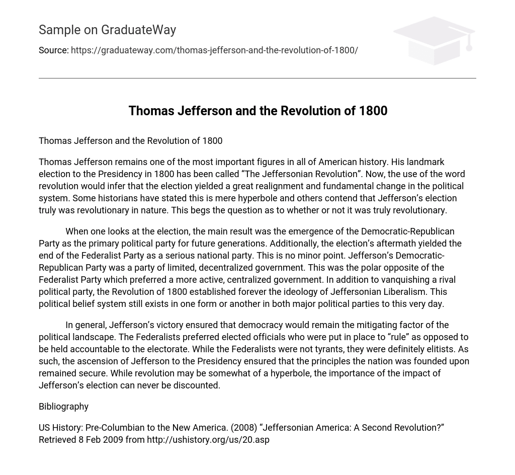Thomas Jefferson and the Revolution of 1800