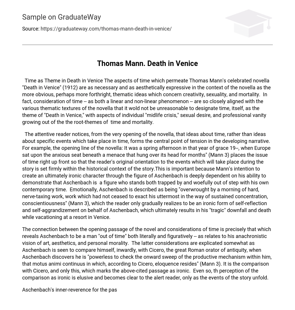 Thomas Mann. Death in Venice Analysis